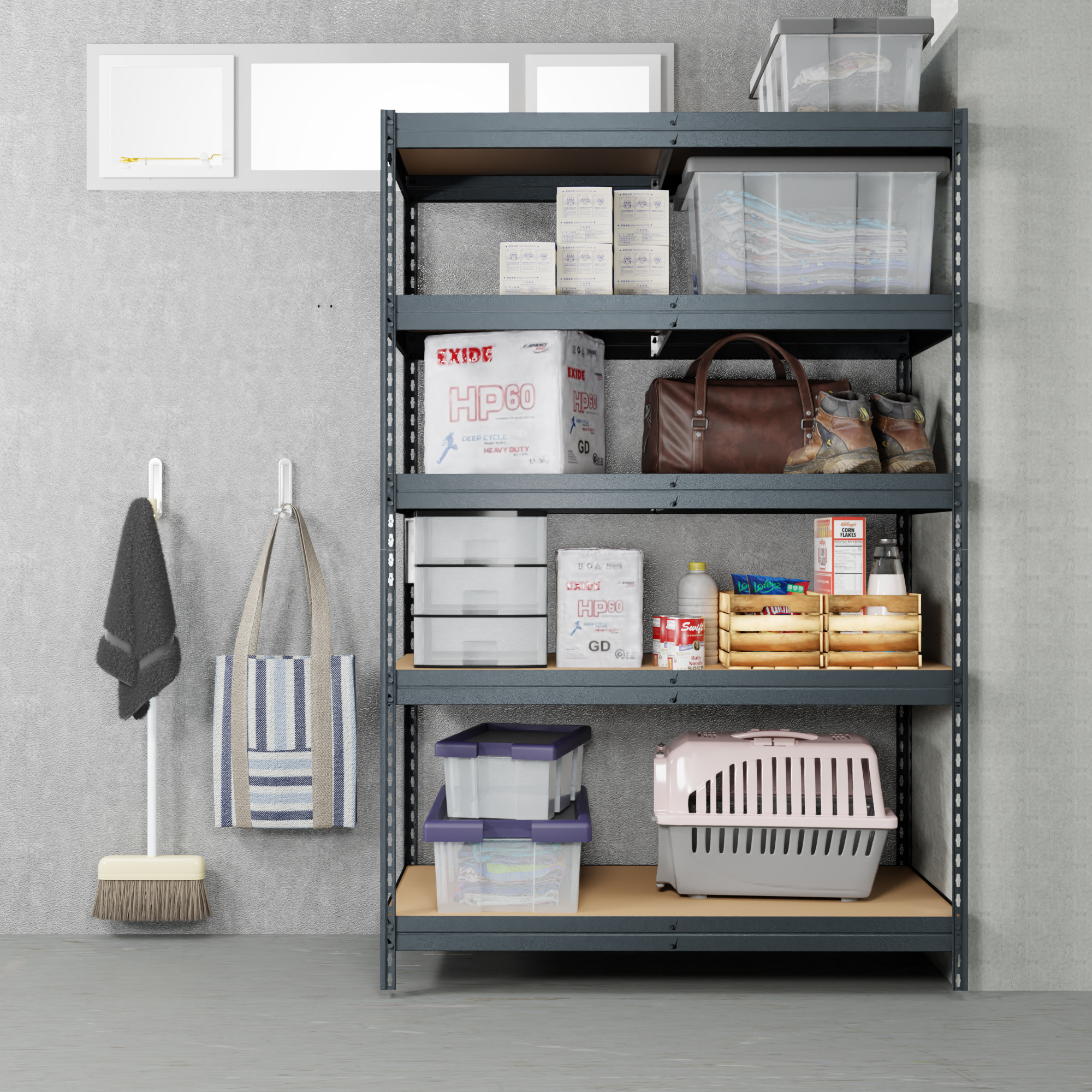 AR Shelving Heavy-Duty Garage Shelving, 5-Shelf Unit, 800-Lb. Capacity Per Shelf, 36in.W x 18in.D x 70in.H, Model# TR18C505KGEDD9G00